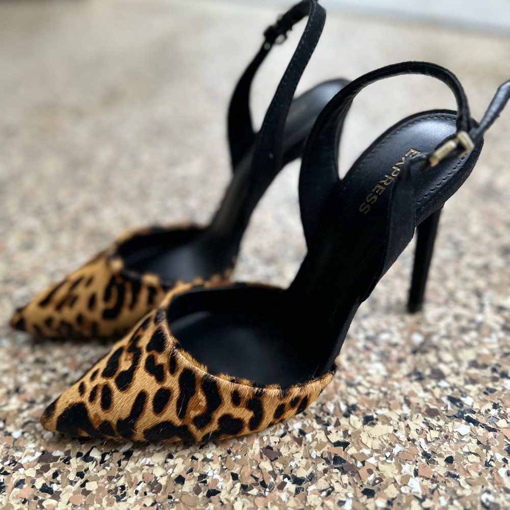 Cheetah print fur sling back heels from Express size 7